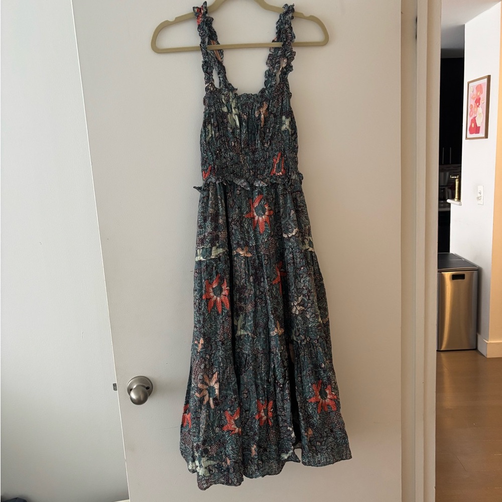 Ulla Johnson Teal and Cream Patterned Dress
